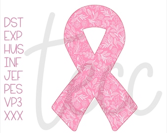 Floral Awareness Ribbon Applique: Vintage Machine Embroidery Design (Digital Download) Bean Stitch Applique