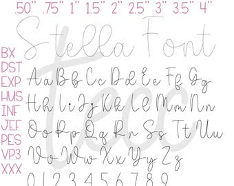 Stella Script BX Embroidery Font, Handwritten Cursive Alphabet Machine File, Bean Stitch Baby Name Sweatshirt, 1 to 4 Inch, PES DST bx