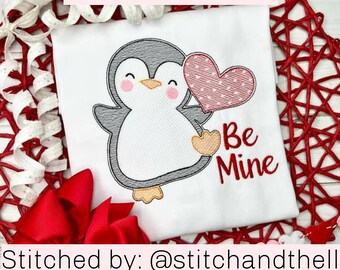 Motif de broderie croquis pingouin de la Saint-Valentin (téléchargement numérique)