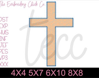 Quilted Cross Zigzag Applique - Machine Embroidery Design (Digital Download)