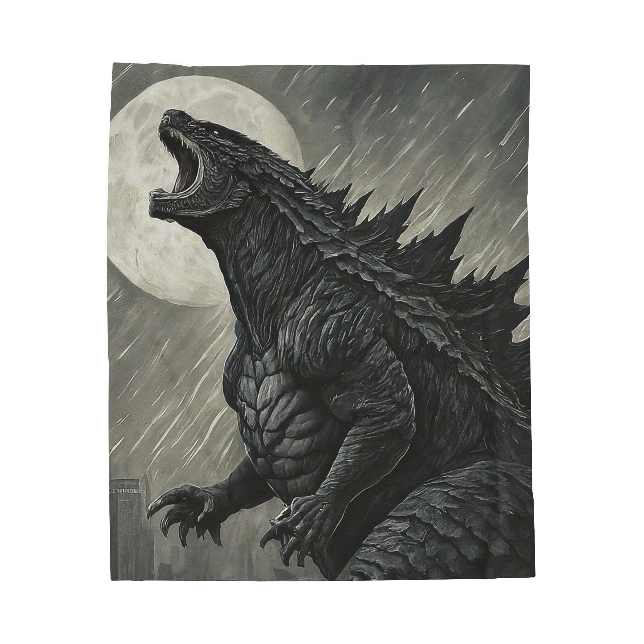 Vintage Godzilla Howling at the PM Moon Velveteen Blanket Cozy and ...