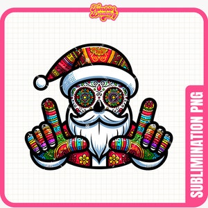 Sugar Skull Santa PNG, Christmas PNG file, Dia De Los Muertos, Hispanic Clipart, Christmas sublimation
