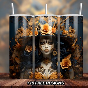 Day of the Dead 20 oz Skinny Tumbler Sublimation Design | Digital Download PNG |  Dia de Los Muertos Inspired Tumbler