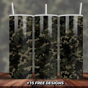 Camo Tumbler PNG | 20oz Skinny Tumbler Wrap | Camouflage Sublimation Designs | Military PNG | Digital Camo Military Clipart