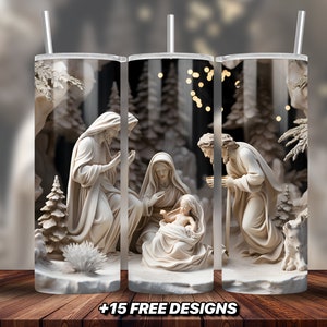 3D Nativity Scene Tumbler Wraps PNG, 20oz 30oz Skinny Tumbler Wrap Design, Descarga digital, Religioso, Descarga instantánea, Sublimación DIY