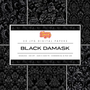 Black Damask | Seamless Black Damask Papers | Commercial Use | Scrapbooking Paper | Digital Papers | Instant Download | Seamless Patterns