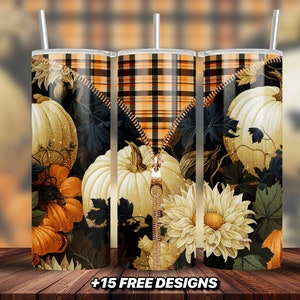 Floral Gold Pumpkin Fall Tumbler Design 20 oz Skinny Tumbler Sublimation Design Digital Download Instant DIGITAL ONLY, Fall Autumn Tumbler