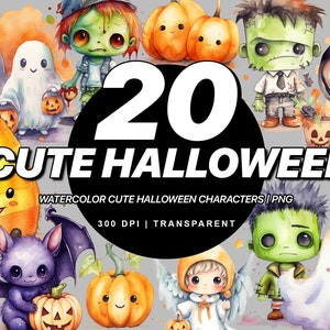 Watercolor Halloween Cute Collection Clipart, 20 PNG Halloween Clipart, Cute Ghost Clipart, Bat Clipart, Halloween Bundle, Commercial Use