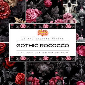 Gothic Roccoco Floral Halloween Digital Paper Pack, Gothic Digital Paper, Seamless Gothic Papers, Dark Academia Design, Scrapbook Paper Jpg