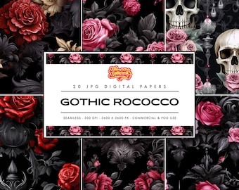 Gothic Roccoco Floral Halloween Digital Paper Pack, Gothic Digital Paper, Seamless Gothic Papers, Dark Academia Design, Scrapbook Paper Jpg