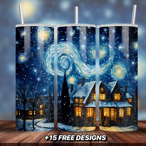Starry Night Christmas Tumbler Wrap Design | Winter Wonderland | Starry Sky | 20 oz Skinny Tumbler Sublimation Design | Digital Download PNG