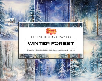 Winter Forest Digital Papers,Christmas Junk Journal,Scrapbooking Paper,Fantasy Landscape Backdrop,Forest Backgrounds,Christmas Printables