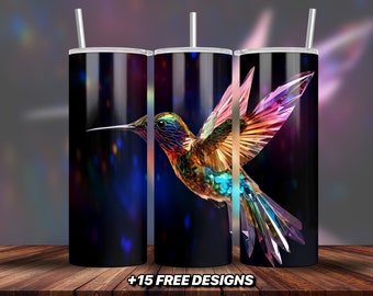 Colibrí Tumbler Wrap Diseño PNG Sublimación para vaso recto delgado de 20 oz, descarga instantánea uso comercial