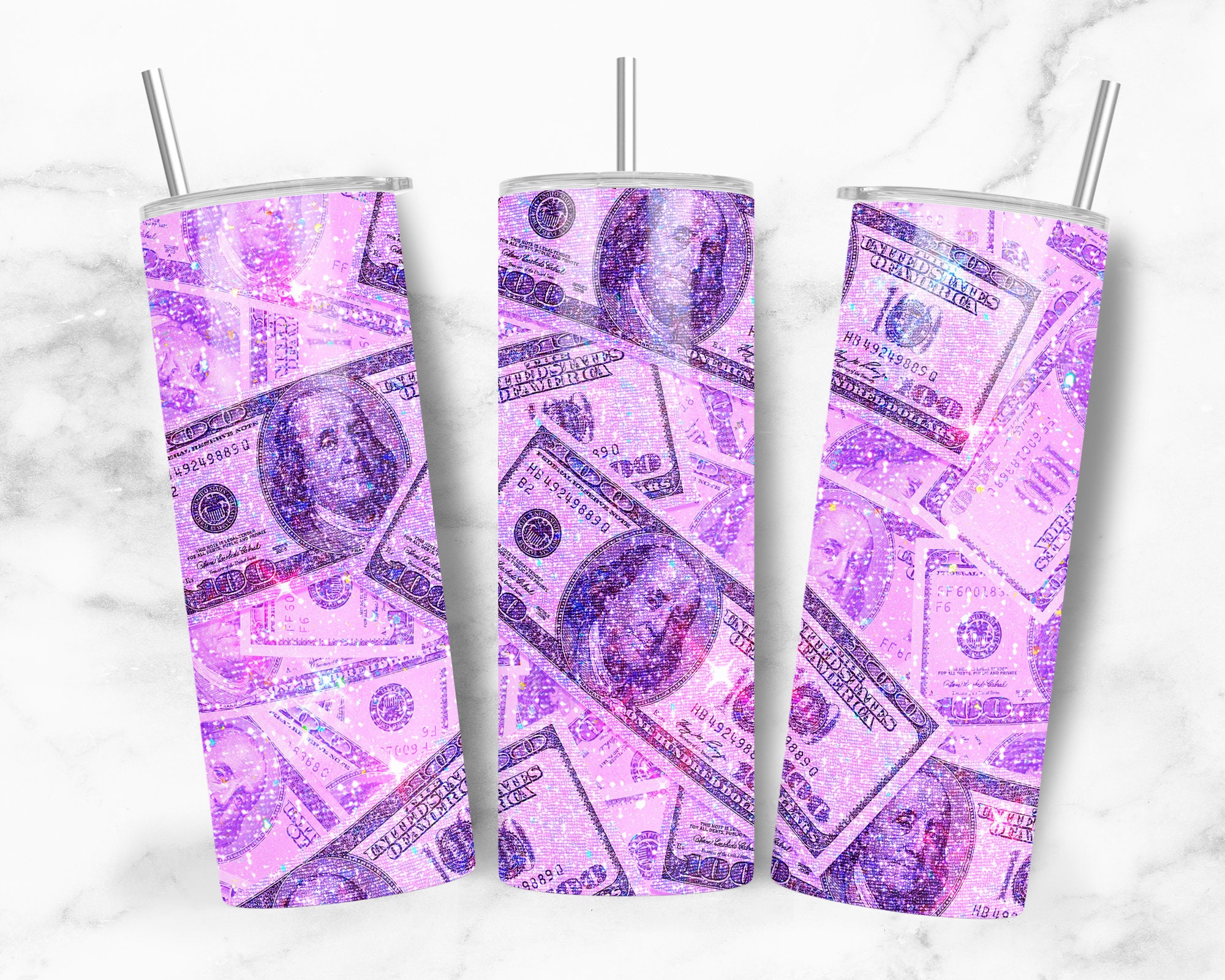 Purple Glitter Dollar Bill 20oz Tumbler Wrap, Boss Girl Tumbler Wrap