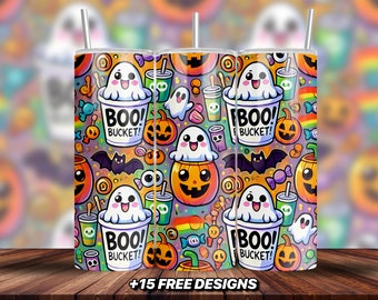 Envoltura para vaso de Halloween con forma de cubo Boo sin costuras / Vaso de 20 oz / Patrón de Halloween por sublimación / Diseño lindo de cubo Boo / Diseño de vaso delgado