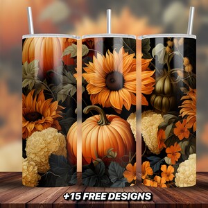 Seamless Floral Pumpkin Fall Tumbler Design 20 oz Skinny Tumbler Sublimation Design Digital Download, Fall Autumn Tumbler