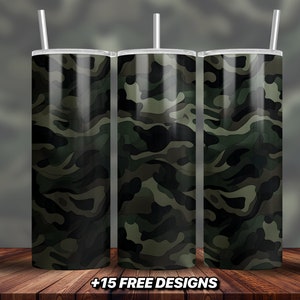 Camo Tumbler PNG | 20oz Skinny Tumbler Wrap | Camouflage Sublimation Designs | Military PNG | Digital Camo Military Clipart