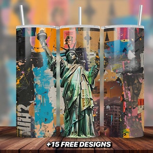 Americana retrô | Estátua da Liberdade | Copo magro de 20 onças | Design de Sublimação | Download digital | PNG SOMENTE DIGITAL | Senhora Liberdade
