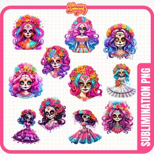 La Catrina Tag der Toten PNG Clipart, Dia de Los Muertos Clipart, Zuckerschädel Clipart, Mexikanisches Halloween-Bundle, Tag der Toten Clipart