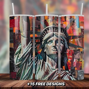 Americana retrô | Estátua da Liberdade | Copo magro de 20 onças | Design de Sublimação | Download digital | PNG SOMENTE DIGITAL | Senhora Liberdade