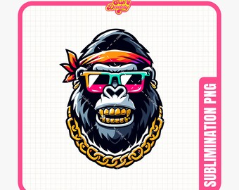 Vacaciones de verano Gorilla PNG / Spring Break Gorilla PNG Diseño / Festival Clipart / Party Clipart / Descarga instantánea / Sublimación