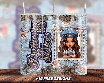 Trabajador postal 20 oz Vaso delgado Sublimación Diseño de vida postal para vaso recto, Cartero Glamoroso Collage PNG Archivo, PNG digital