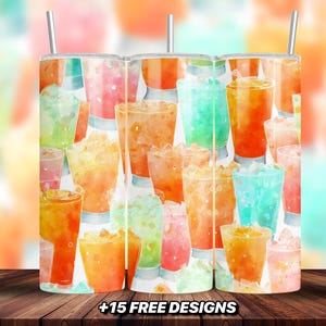 Vaso de cóctel Summer Spritz sin costuras PNG / Patrón de bebida de acuarela brillante / Diseño de sublimación para vaso delgado de 20 oz