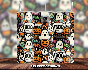 Envoltura para vaso de Halloween con forma de cubo Boo sin costuras / Vaso de 20 oz / Patrón de Halloween por sublimación / Diseño lindo de cubo Boo / Diseño de vaso delgado