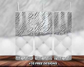 Diseño de sublimación de vaso de lujo / Patrón de cebra / Envoltura de vaso de 20 Oz / Patrón de penacho blanco / Bolsa de diseñador / Corazón / 20 Oz Png Digital
