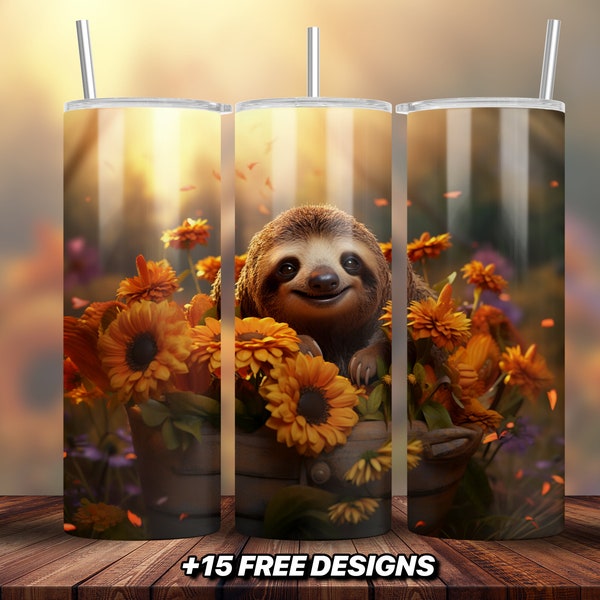 Herbst 3D Faultier Tumbler Wrap Bundle Tumbler Herbst Faultier Sublimation Designs 20 Unzen Skinny Tumbler Gerade Png Tumbler Vorlagen Herbst Faultier Png