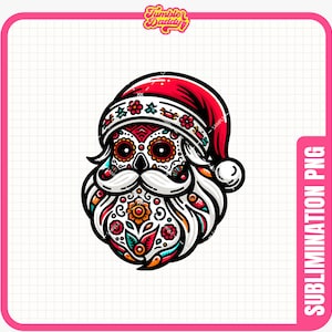 Sugar Skull Santa PNG, Archivo PNG de Navidad, Dia De Los Muertos, Clipart Hispano, Sublimación navideña