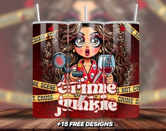 True Crime Junkie Tumbler Wrap, Descarga digital, Murder Mystery Tumbler Design Png, Crime Junkie Wrap, o impresión, Crime Scene Wrap Png