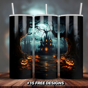 Haunted House 20 oz Skinny Tumbler Sublimation Design Digital Download PNG Instant DIGITAL ONLY, Creepy Halloween Tumbler