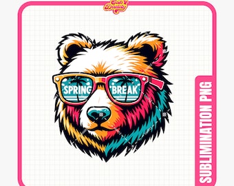 Spring Break Bear PNG / Spring Break Bear PNG Diseño / Rave Clipart / Party Clipart / Descarga instantánea / Sublimación
