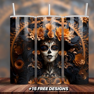 Tag der Toten 20 Unzen Skinny Tumbler Sublimationsentwurf | Digitaler Download PNG | Dia de Los Muertos inspiriert Becher