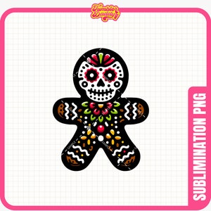 Sugar Skull Gingerbread PNG, Christmas PNG file, Dia De Los Muertos, Hispanic Clipart, Christmas sublimation, Gingerbread Clipart