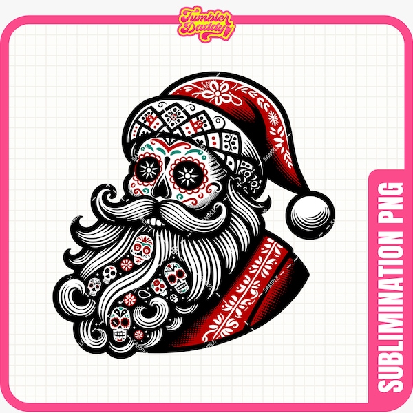 Sugar Skull Santa PNG, Christmas PNG file, Dia De Los Muertos, Hispanic Clipart, Christmas sublimation