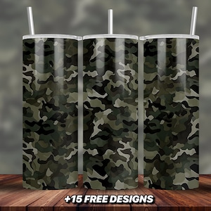 Camo Tumbler PNG | 20oz Skinny Tumbler Wrap | Camouflage Sublimation Designs | Military PNG | Digital Camo Military Clipart