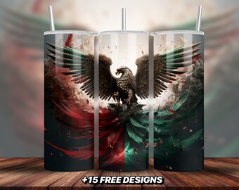 Envoltura de vaso patriótico mexicano, envoltura de vaso de bandera mexicana, vaso de sublimación de 20 oz, vaso delgado recto PNG, diseño de sublimación mexicano