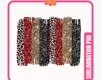 Red Gold Black Glitter and Leopard Print Brush Strokes png, Glitter Sublimation, Sports png, Team Colors, Leopard Football Print and Cut