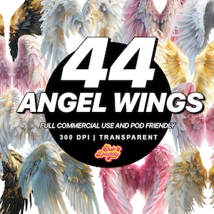 44 Angel Wings Clipart, Heaven Clipart White and Gold wings PNG, Sublimation, Angelic Planner Stickers, Black and White Angel Wings Png