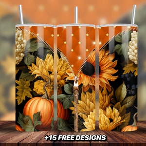 Floral Pumpkin Fall Tumbler Design 20 oz Skinny Tumbler Sublimation Design Digital Download PNG Instant DIGITAL ONLY, Fall Autumn Tumbler