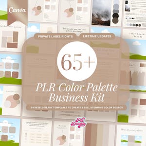 Kit de plantillas de tablero de color PLR, kit de marca para revender pequeñas empresas, logotipo, paleta de colores DIY, tablero de visión, plantilla editable de Canva para revender