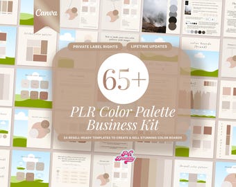 Kit de plantillas de tablero de color PLR, kit de marca para revender pequeñas empresas, logotipo, paleta de colores DIY, tablero de visión, plantilla editable de Canva para revender