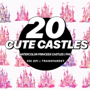 Watercolor Princess Castle Clipart, Nursery Clipart, Fairy Kingdom, Baby Shower Clipart, Magic Castle, Princess Castle, Wall Art Decor