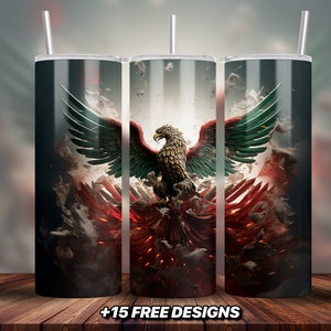 Mexican Patriotic Tumbler Wrap, Mexican Flag Tumbler Wrap, 20oz Sublimation Tumbler, PNG Straight Skinny Tumbler, Mexican Sublimation Design