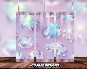 Vaso de diamante Envolver diseños png Diseño de sublimación sin costuras de diamante Joya de gema 20oz Vaso flaco Hexágono geométrico Descarga de cristal