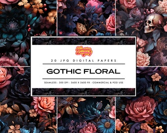 Assorted Roccoco Floral Gothic Digital Paper Pack, Gothic Digital Paper, Seamless Gothic Papers, Dark Academia Design, Scrapbook Paper