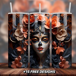 Day of the Dead 20 oz Skinny Tumbler Sublimation Design | Digital Download PNG |  Dia de Los Muertos Inspired Tumbler