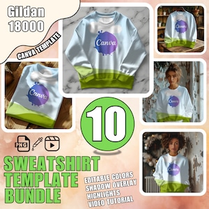 Gildan 18000 Mockup Bundle Canva Gildan Mock up Bundle Gildan folded Sweatshirt Mock ups Canva 18000 Sweater Mockup Bundle + Tutorial